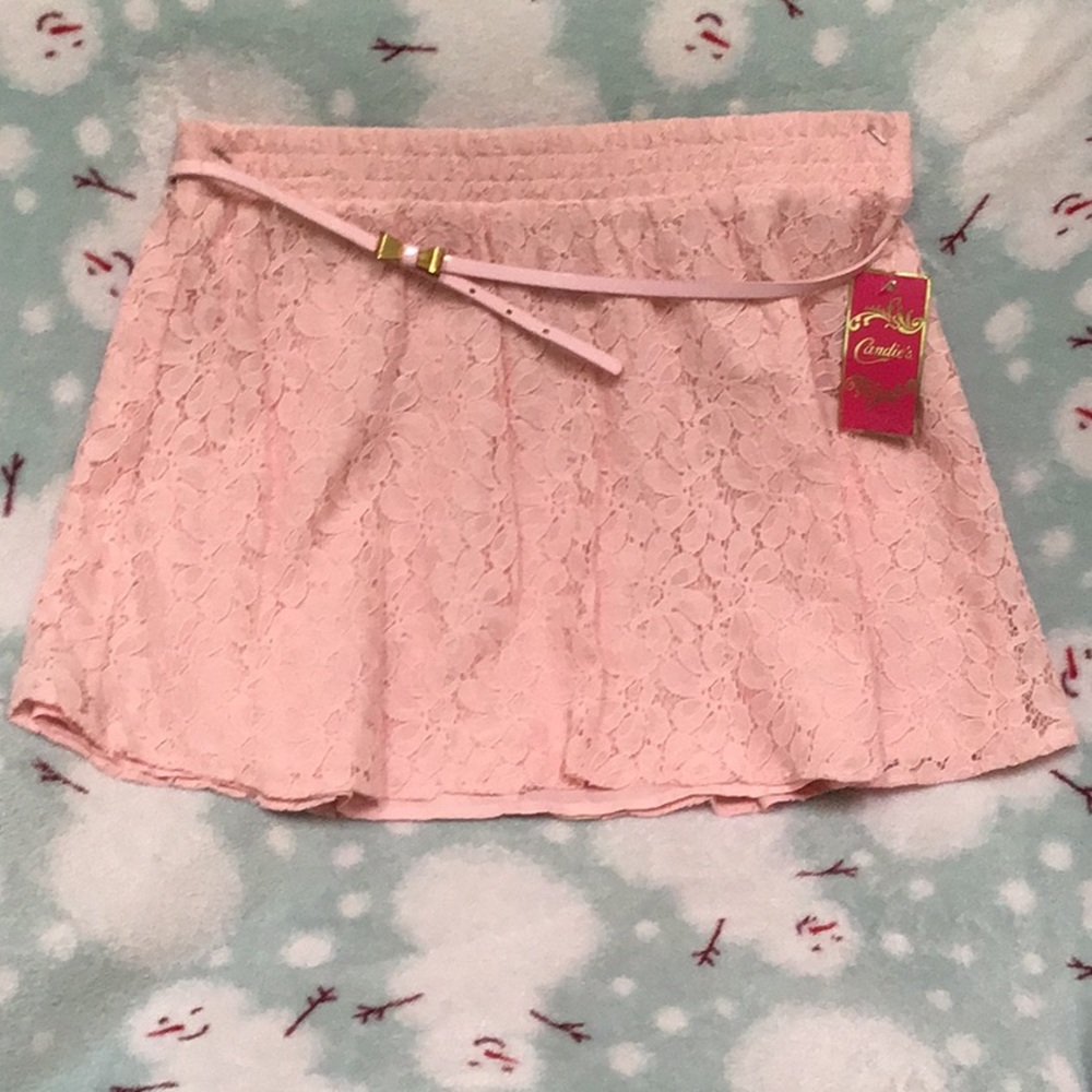 Candies Pink Lace Mini-Skirt with Belt